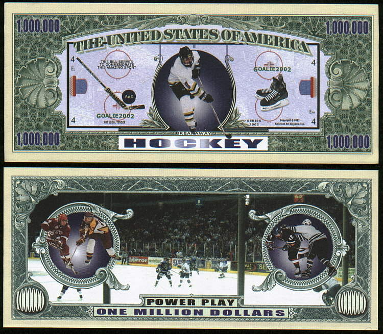 Потратить деньги играющие билла. Хоккей и деньги. Сувенирные банкноты хоккеистов. Канадская купюра с хоккеем. Денежные лоты.